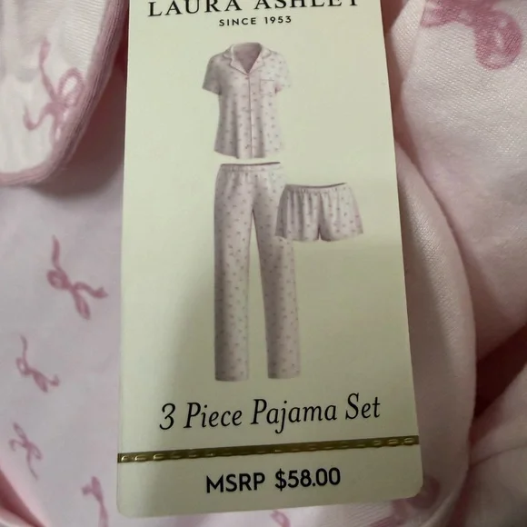 Laura Ashley Light Pink Bow Women's 3 Piece Pajama Set - Picture 5 of 8